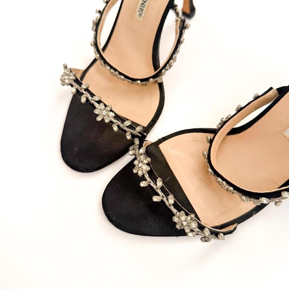 Manolo Blahnik crystal embellished black satin heels sandals IT 37 US 7 vintage - Picture 3 of 8